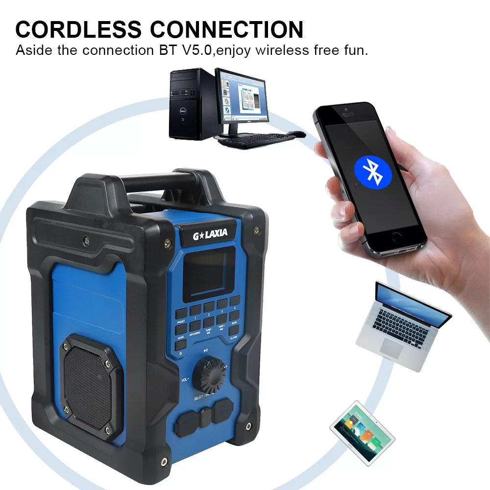 Parlante Radio De Trabajo 20V – (1Bat y Carg 2Ah)