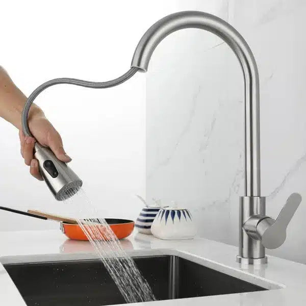 Monocomando Pico Extensible Mesada Acero Inox. Koen