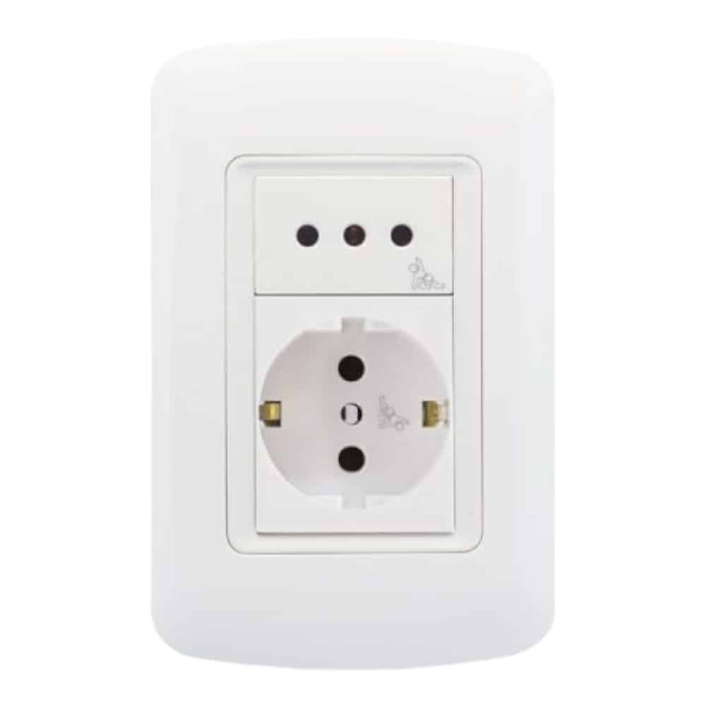 Conjunto Schuko + Toma 3 en Linea c/seg. Blanco (AP) Atenea A154100030FP