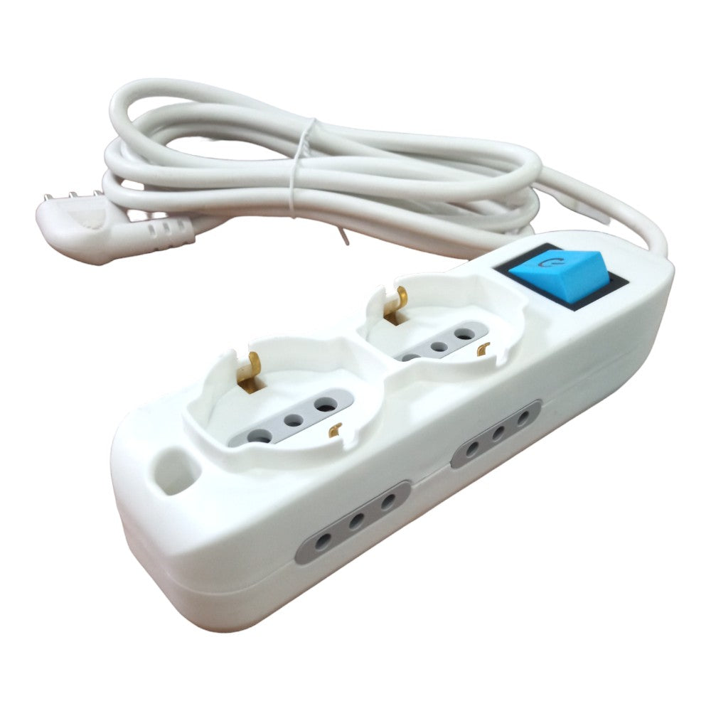 Alargue 2 Schuko 4+3 en lin Int 2,5mts Bco 62044 Electraline