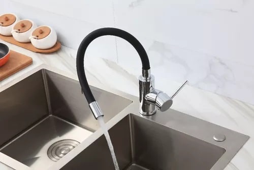 Monocomando Pico Flexible Cocina Negro Acero Inox. Koen