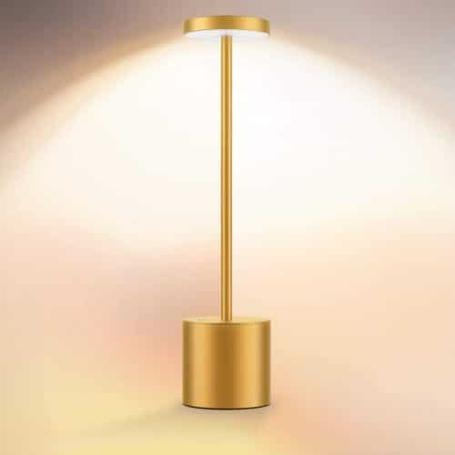 Lampara Mesa Dorada Tactil Recargable Luz Calida Alto 33,5cm