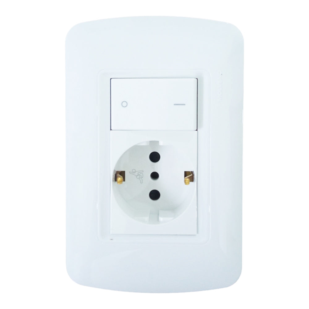 Conjunto Schuko c/seg + Int Bip Bco (AP) Atenea A154100034FP