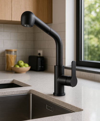 Monocomando Pico Extensible Mesada Bocha Ac Inox Negro Koen