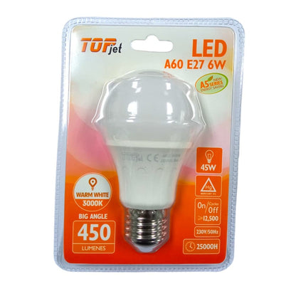 Lampara Led 6W (equi. 45w) E27 Luz Calida