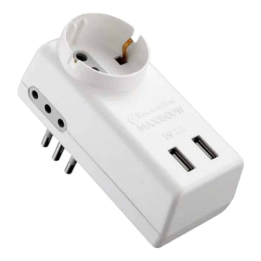 Adaptador 3en Linea a Schuko+2 Modulos+2 USB