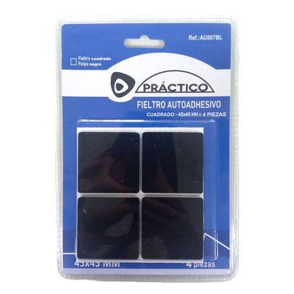 Protector de muebles fieltro. Negro. Cuadrado 45x45mm 4 pcs.