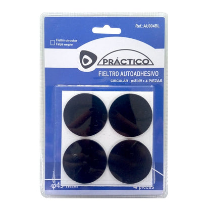 Protector de muebles fieltro. Negro. Redondo 45 mm. 4 pcs.