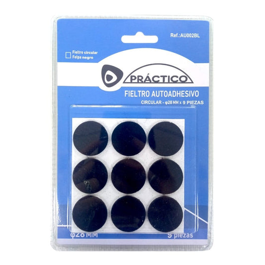 Protector de muebles fieltro. Negro. Redondo 28 mm. 9 pcs.