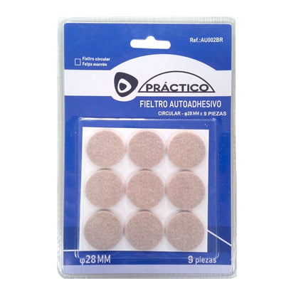Protector de muebles fieltro. Beige. Redondo 28 mm. 9 pcs.