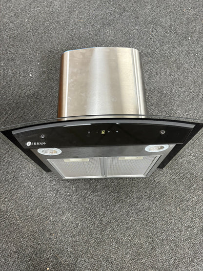 Campana Extractora 60 cm Curva Táctil Vidrio Negro Terhan