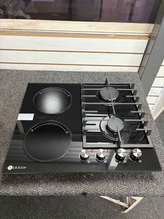 Anafe Combinado 2 Gas + 2 Vitrocerámica Vidrio Negro Terhan